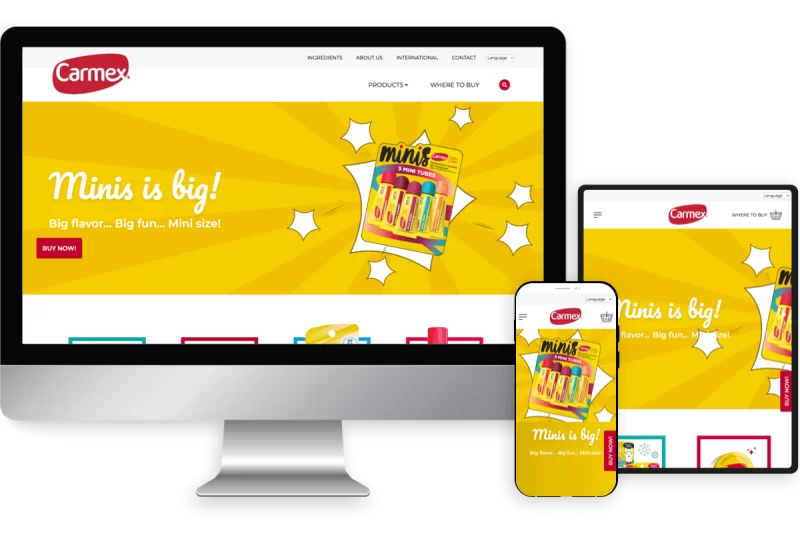 Idea CPG Case Study Carmex user experience on laptop mobile and tablet