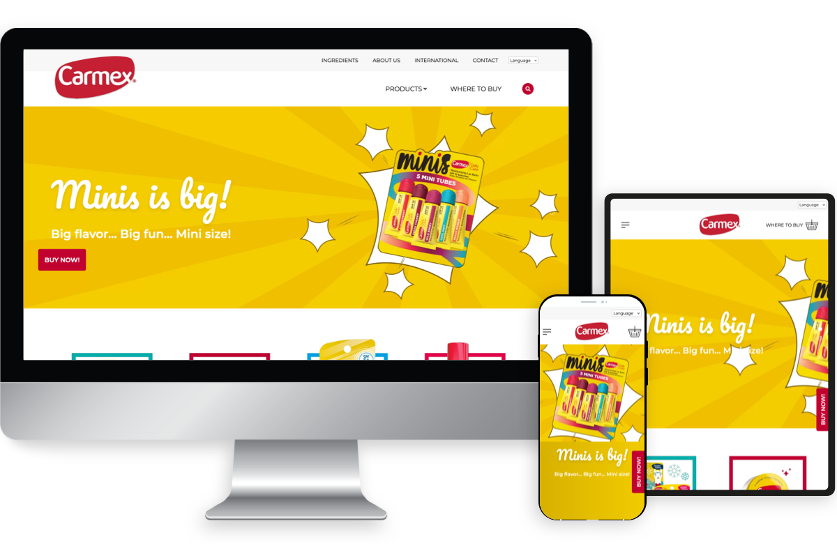 Idea CPG Case Study Carmex user experience on laptop mobile and tablet