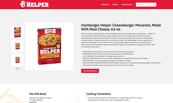 Custom Web Design for Hamburger Helper Website 03