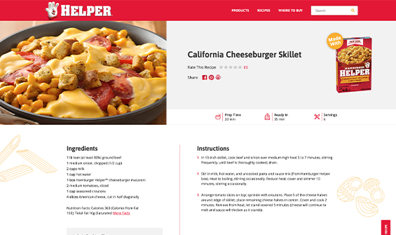 Custom Web Design for Hamburger Helper Website 05