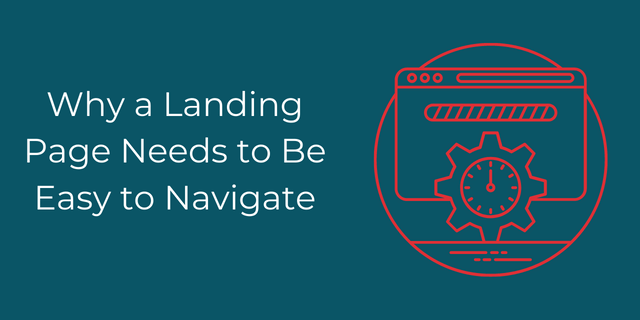Gear setting Illustration on a landing page. The text reads: Why a landing page needs to be easy to navigate. 