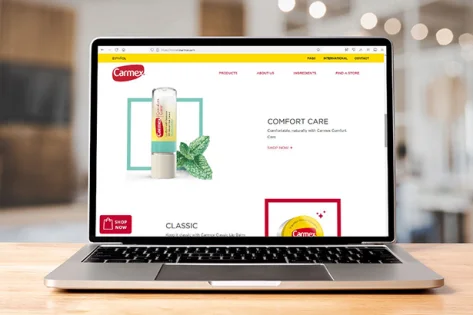 image of carmex website redesign on laptop